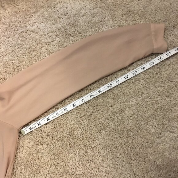 Classy Sheer Bisque and Black Trim Tunic Neck Blouse - Picture 16 of 16